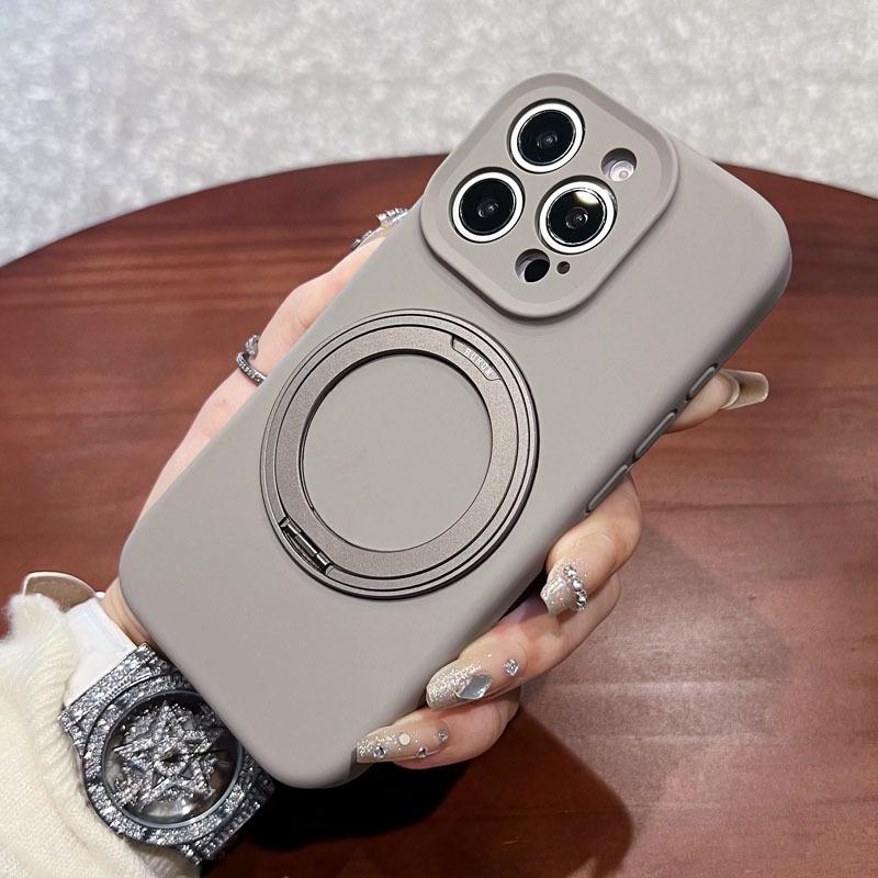 Apple 16pro Liquid Silicone Magnetic Suction Mobile Phone Case Rotating Bracket Suitable for IPhone15PRO Solid Color Protection Case