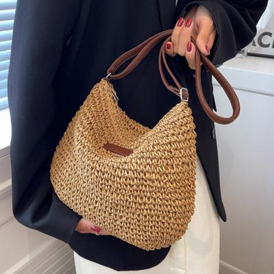 Strohhut-Stricktaschen und Handtaschen Damen Umhängetasche Strohgewebte Seitentasche für Damen Handtasche Strandtasche Crossbody-Taschen für Damen