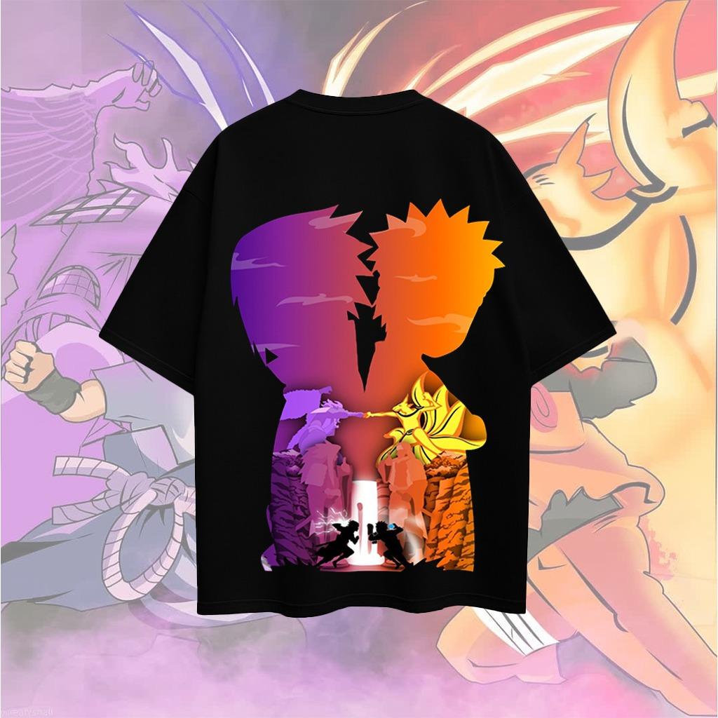 

Naruto vs Sasuke Final Battle Silhouette T-Shirt Men Women Anime Graphic Cotton Short Sleeve Streetwear Tee S разноцветный