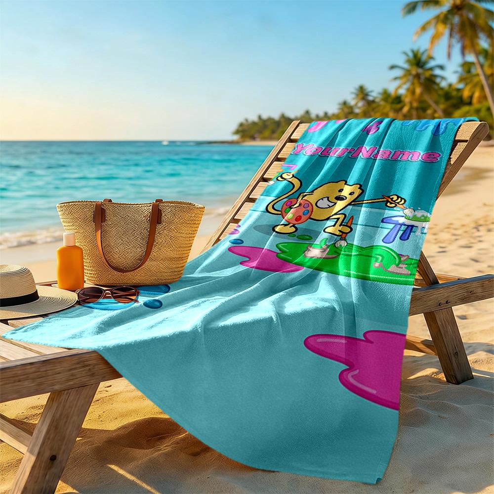 Wow! Wow! Wubbzy Customizable Name Beach Towel High Absorbency & Quick-Dry Ideal for Travel Outdoor Swim Pool Yoga Surf Camping Hiking Gym Gift Holida
