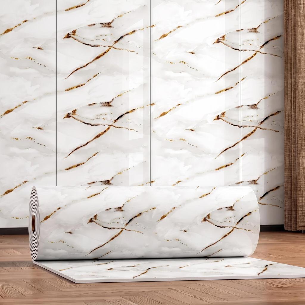 Gold-Plated Marble-Style Waterproof Wall Stickers for TV Backgrounds