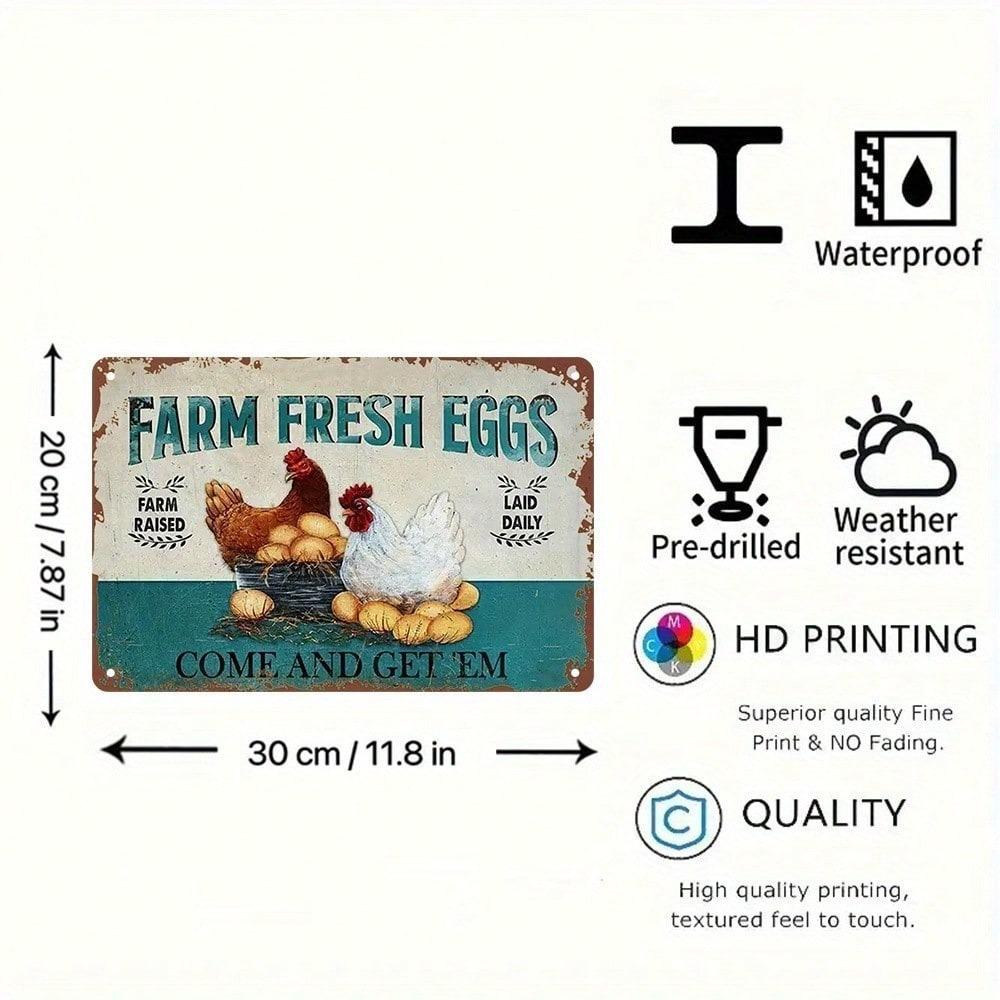 Vintage Blaszany Znak Świeże Jajka z Farmy Sztuka Ścienna 8x12 Cali Dekoracja Kuchenna Tabliczka