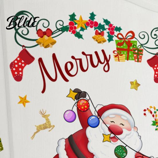 Holiday Shop Window Displays Christmas Santa Claus and Colorful Lights Wall Stickers Removable PVC Decal Peel Easy Stickers Stick Art Decor for Home