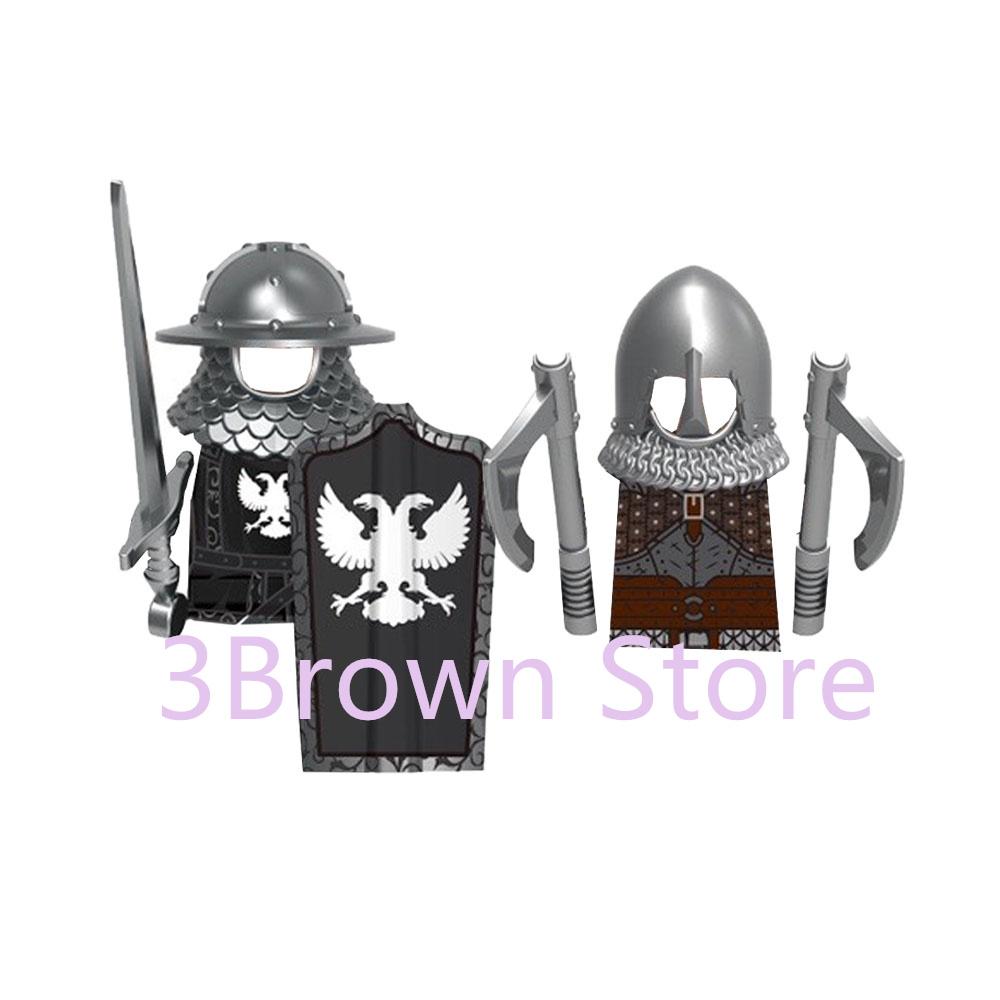 Medieval Building Blocks Accessories MOC Castles Dragon Knights Army Soldiers Warrior Helmets Shields Armors Axes Toy Gift S038