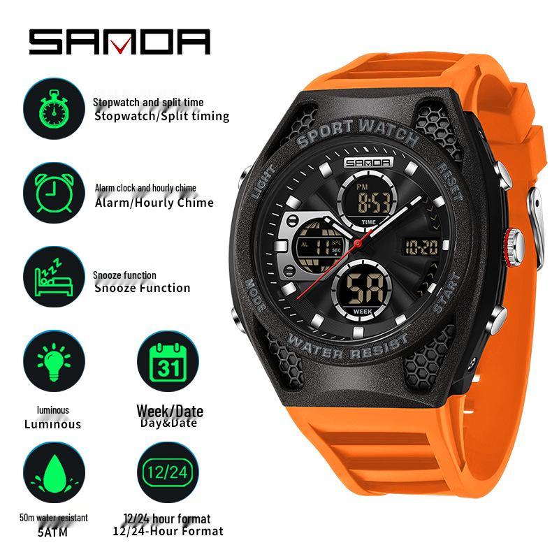 

Sanda Youth Luminous Sports Waterproof Electronic Watch with Segmented Timing