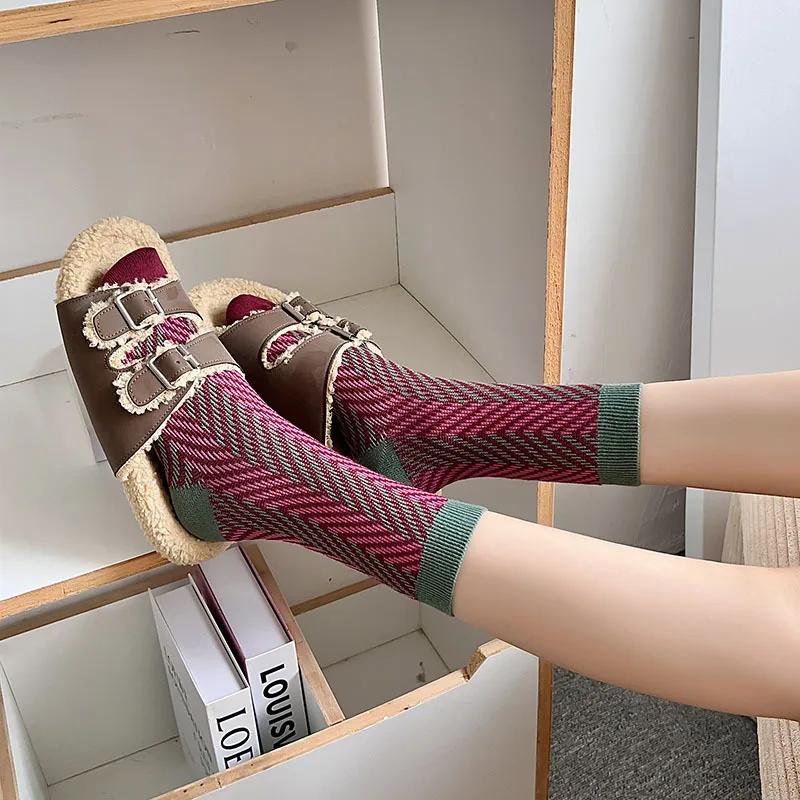 Mid-Calf Women Cotton Socks FAutumn Winter Ins Japanese JK Ethnic Style Fashion Socks Lady Girls Student Sweet Retro Long Socks