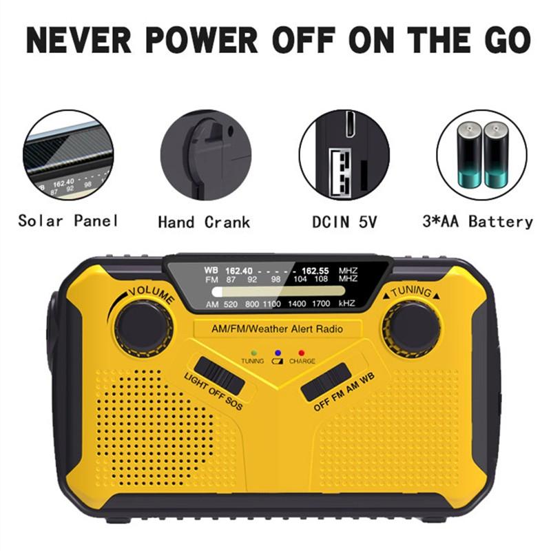 Buy Solar Powered Radio Weather Alert Radio Built-In Speaker Hand Crank ...