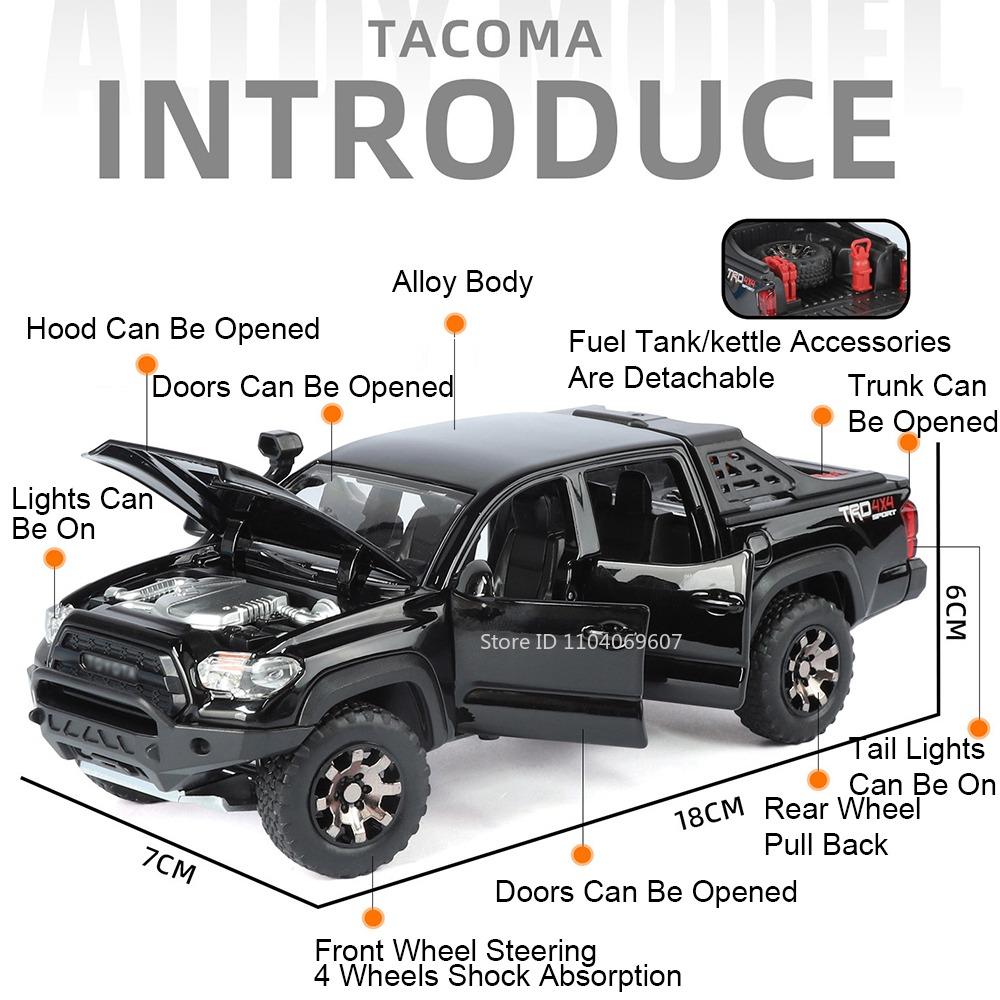 1:32 Tacoma HiLux Model Toy Off-road Vehicles Alloy Diecast Sound Light Doors Opened Pull Back Shock Absorption for Kids Gifts