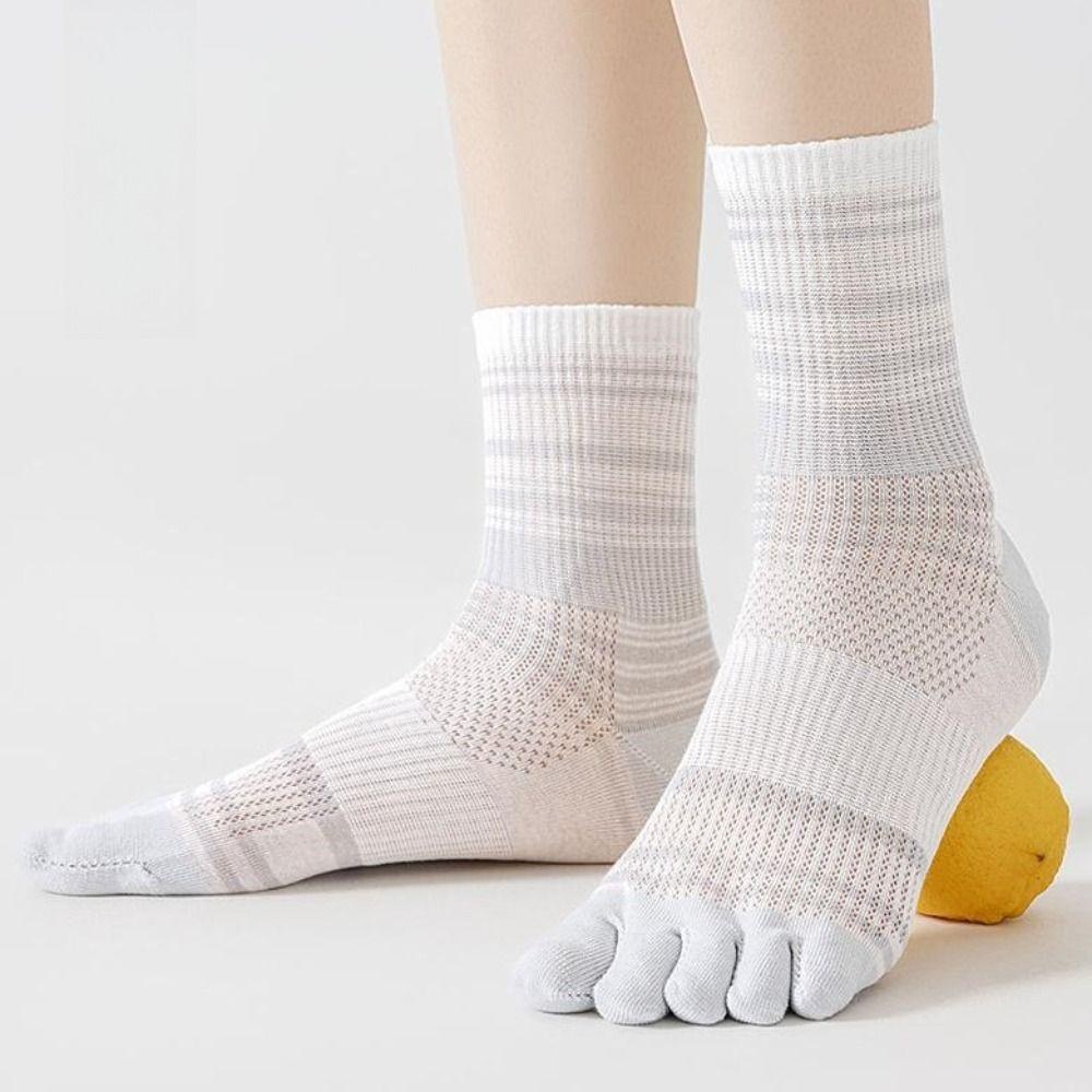 Breathable Mid-calf Socks Cotton Split Toe Socks Patchwork Five Toe Tube Socks  Summer