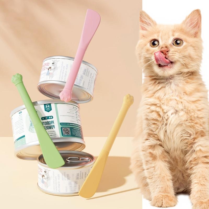 Multipurpose Pet Can Opener with Long Handle Cats Food Scrapers Tool For Deep Jars And Mess Without Feeding