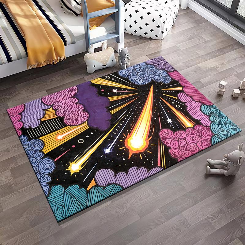 Colorful Cosmic Explosion Pattern Carpet with Stars and Clouds Design Suitable for Use As an Anti-slip for Living Room Bedroom Sofas