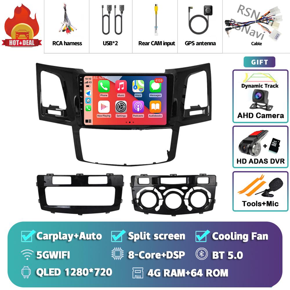 Android 14 Carplay Auto For Fortuner Hilux 2005 - 2014 Car Radio Player Multimedia Stereo Navigation 4G+WIFI Head Unit AI Voice