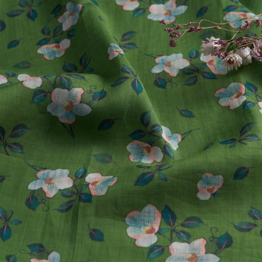 Zhen Zhou Retro Pastoral Print Ramie Dress Fabric for Summer
