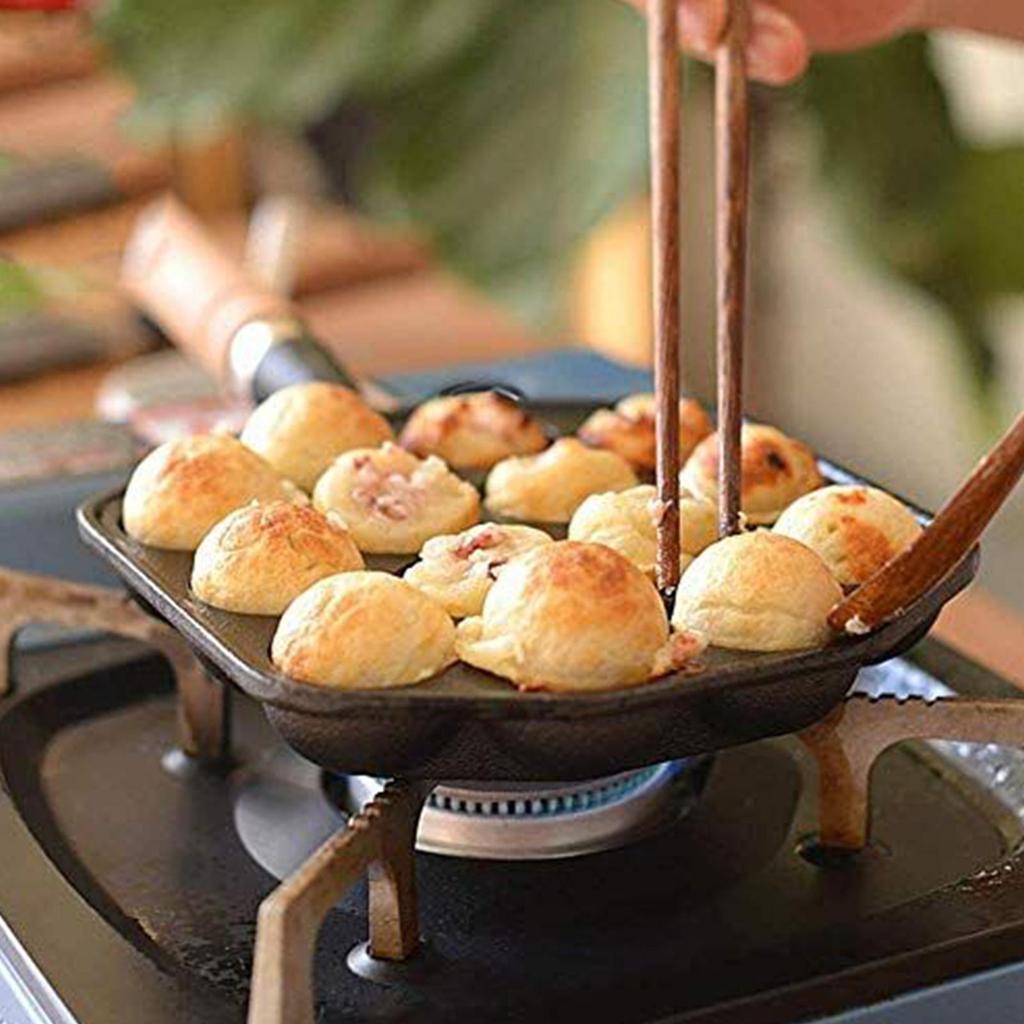 Grill Pan For Indoor Cooking 14 Holes Japanese Octopus Balls Plate Non-Stick Cast Iron Grill Pan For Stove Top for Outdoor