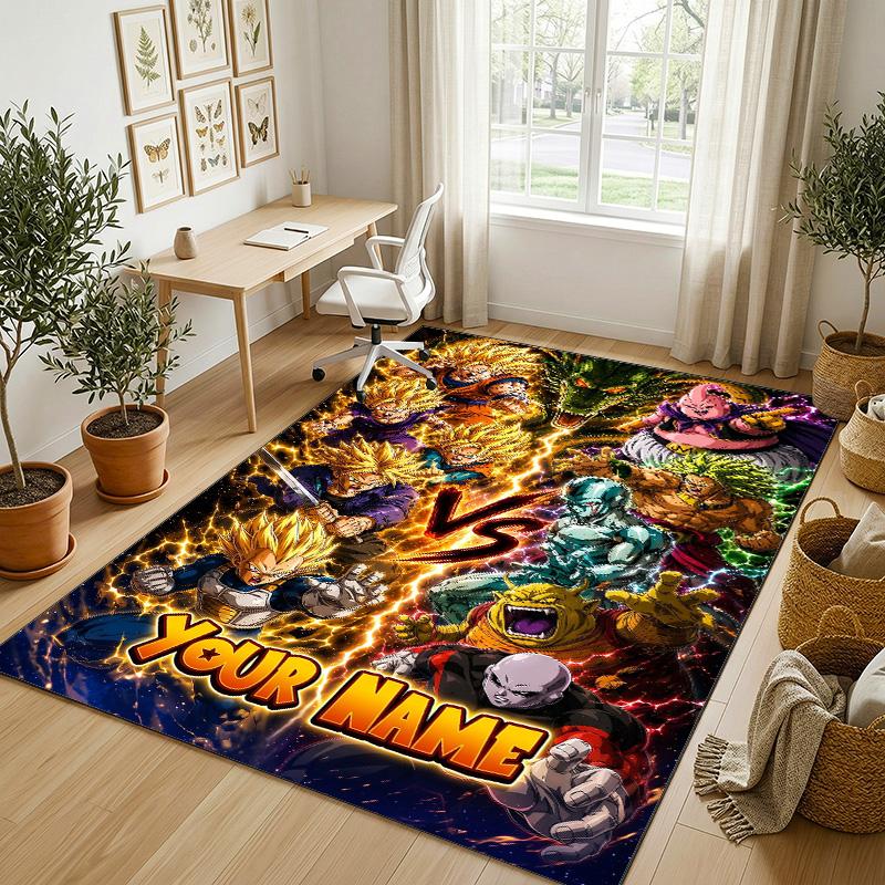 Personalized Crystal Velvet Carpet,Dragon Ball Custom Printed Name, Plush Area Rug For Home Indoor Decor