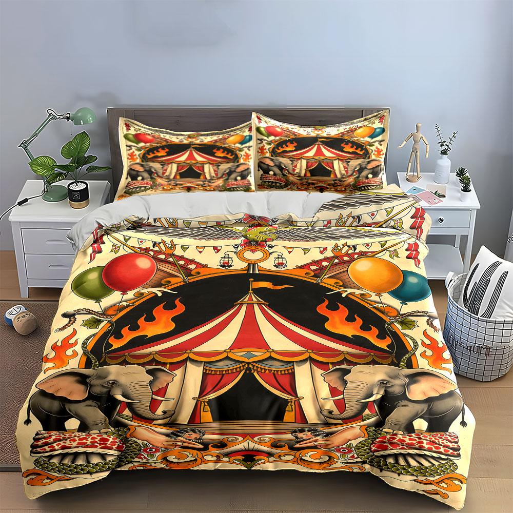 Circus tent with elephants. Bedding sets Duvet cover sets Duvet covers Pillowcases(1* Duvet Cover 2* Pillowcases without duvet insert)