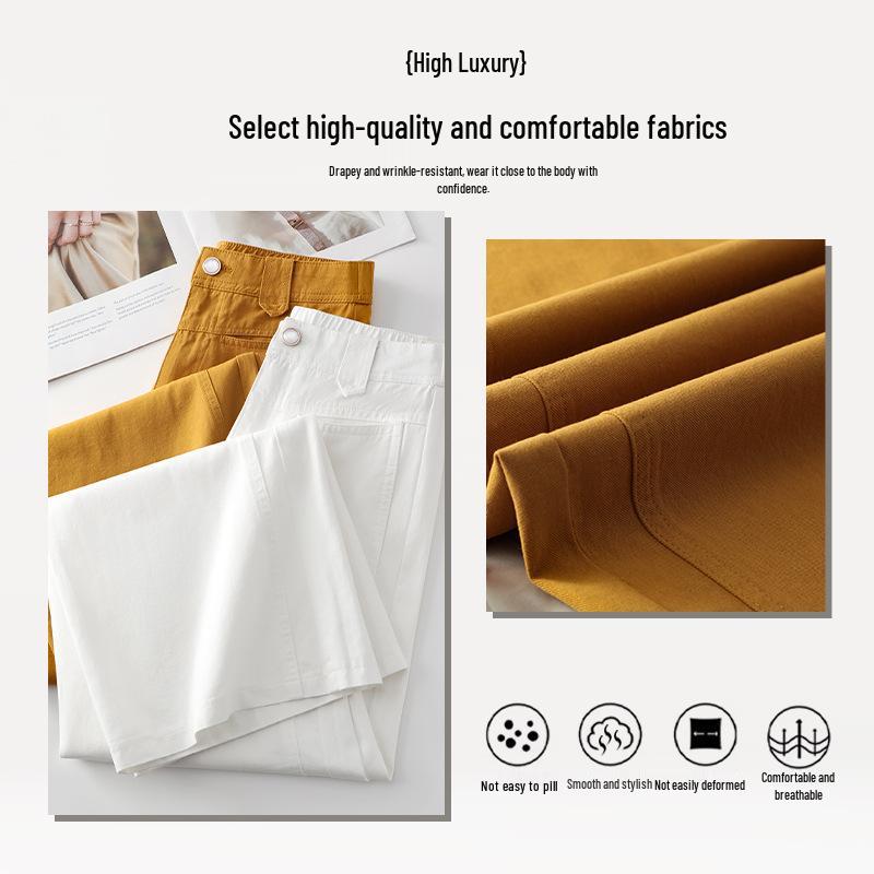 Women's Summer White High-Waist Wide-Leg Jeans: New Arrival Casual Washed Cotton Slim Fit Straight Leg Pants.