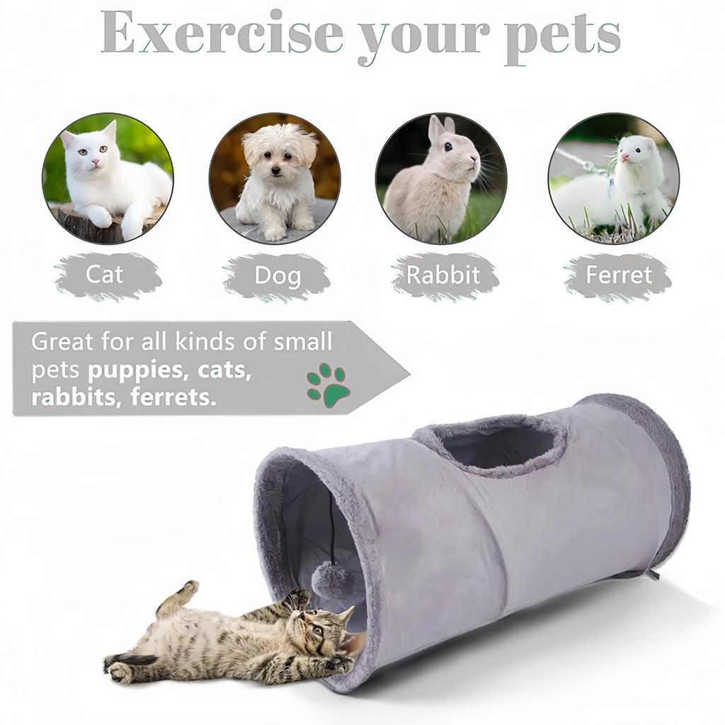 Collapsible Cat Winter Suede Tunnel for Puppy Rabbit Kitten Play Chase Hide Tunnel,Interactive Bedding Toy In 2 Ways 3 Ways