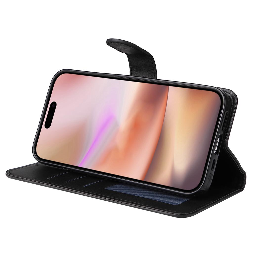 For iPhone 16 Plus Leather Wallet Case Calf Texture Magnetic Clasp Cell Phone Cover