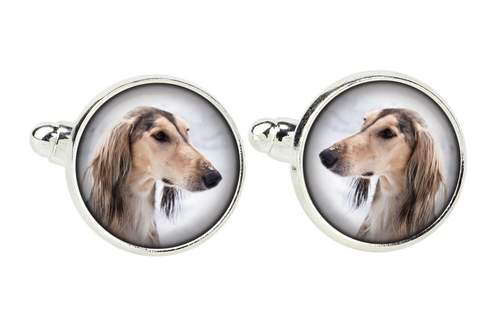 Saluki, Persian Greyhound, Arabian hound, Gazelle hound - cufflinks and tie with your photo, a suit decoration, men's jewelry from the Art-Dog brand.