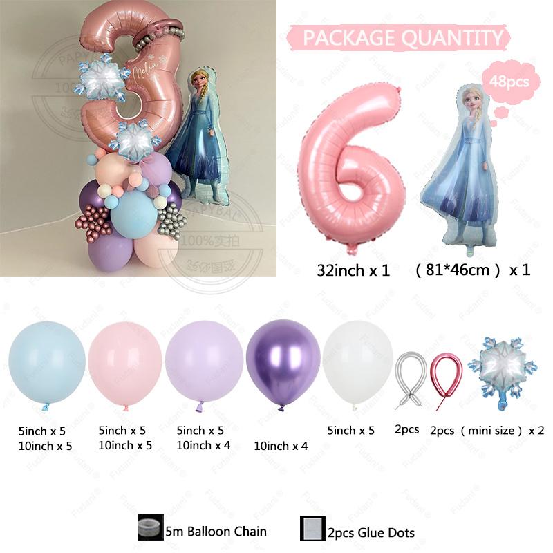 48PCS Frozen Princess Elsa Children's Birthday Party Baby Shower Decoration Decoration Aluminum Film Column Digital Latex Balloo