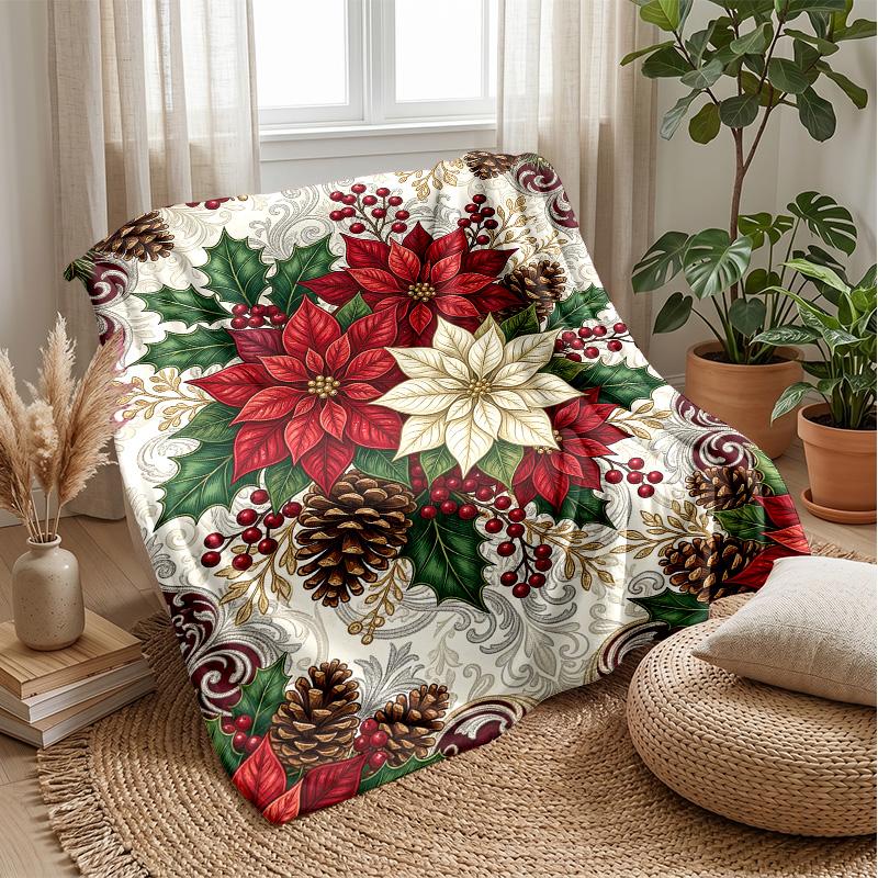 Elegant Rose Floral Design Theme Blanket Lightweight Warm Flannel Blanket Decorative Throw Blanket for Home Decoration