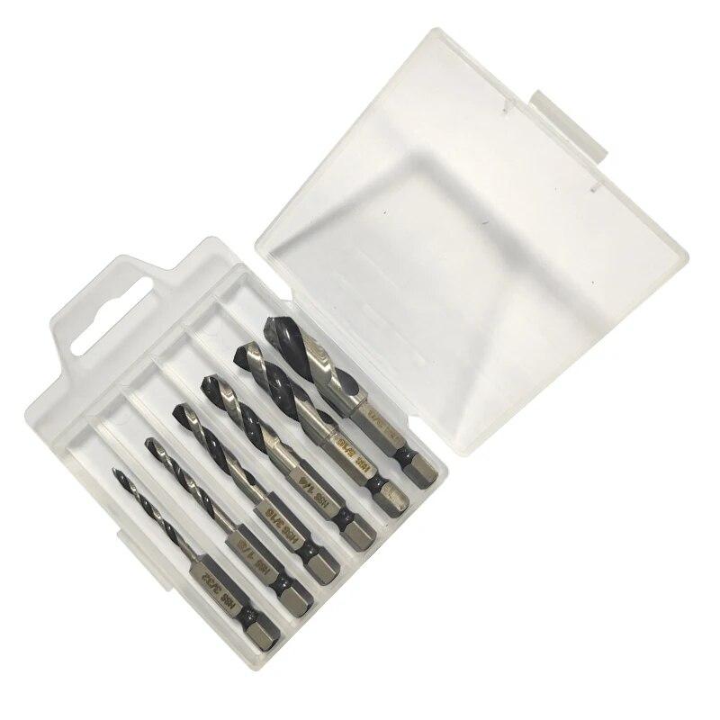 

6 шт. быстрорежущая сталь шестигранный хвостовик интегрированное спиральное сверло британской системы деревообрабатывающее сверло двухгранный и двухпазовый инструмент для сверления Hexagonal handle