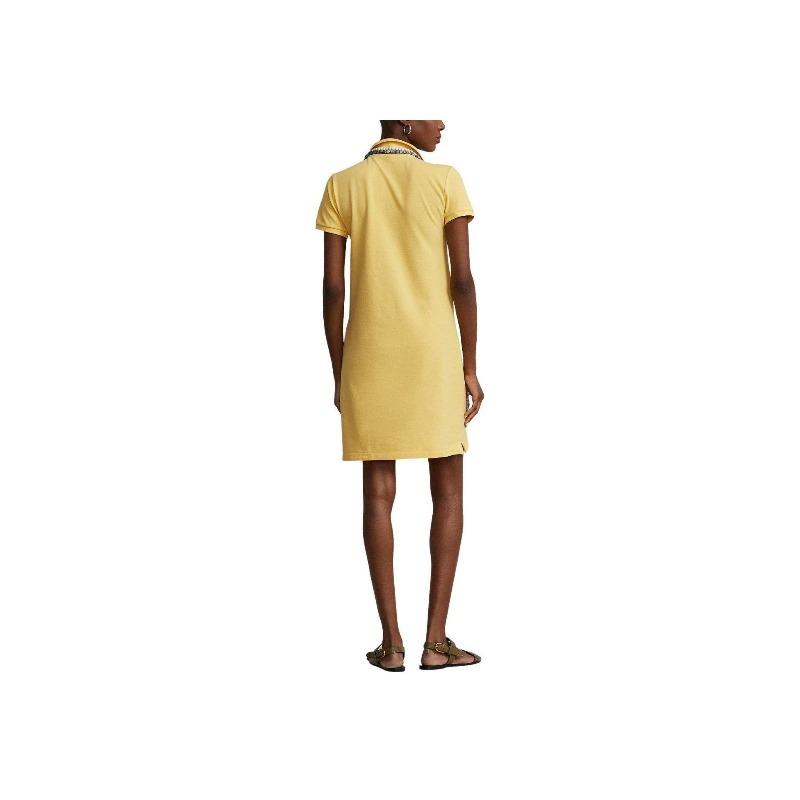 Ralph Lauren Vestito Giallo da Donna con Collo a Polo Ricamato e Maniche Corte 211799490-010