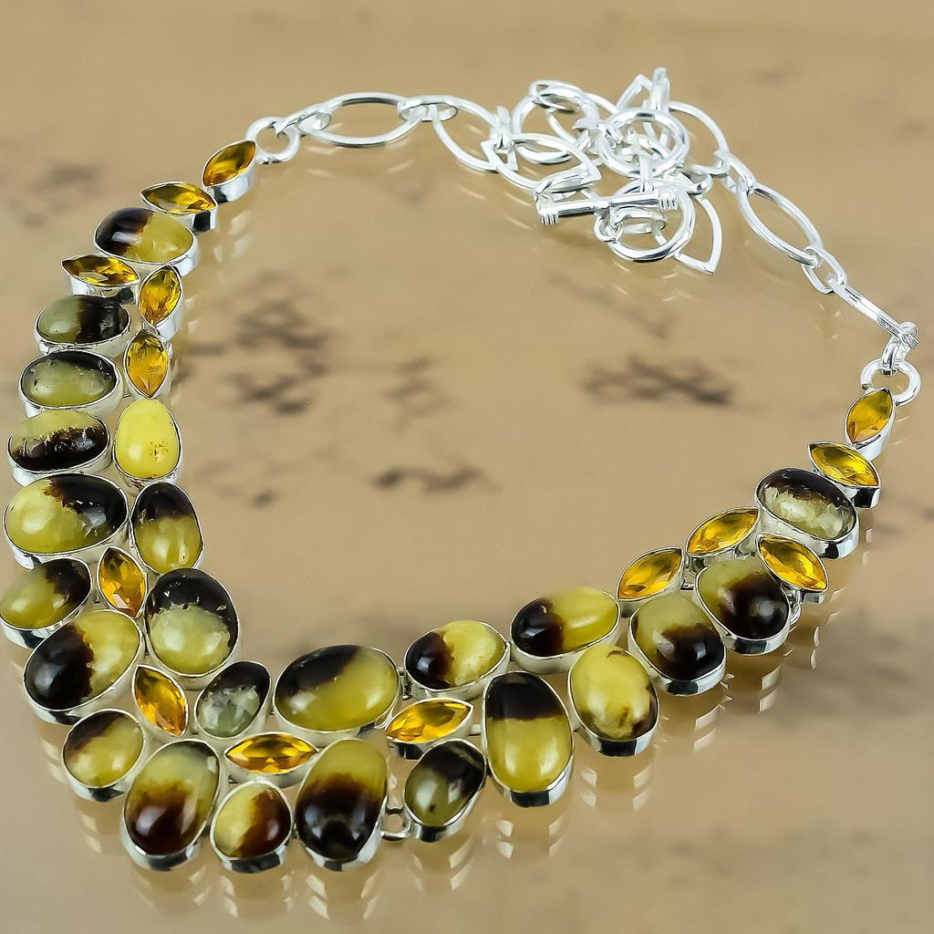 Natürliche Septarien Edelstein Kette Verstellbare Halskette 925 Silber Für Damen