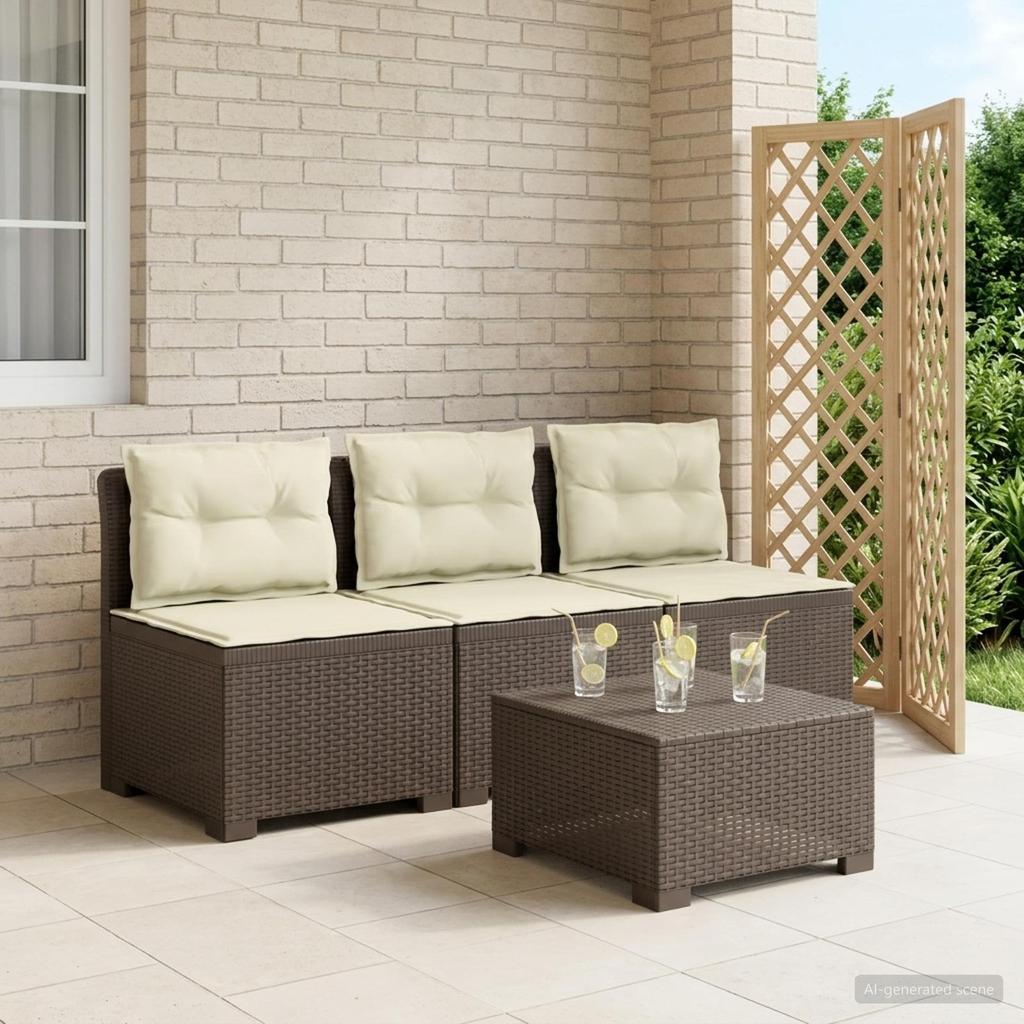 3 Seater Garden Sofa with Cushions Rattan Look PP Light Gray