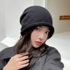 Pile Hats Female Autumn and Winter Show Face Small Bag Head Cold Hat Big Head Circumference Drawstring Crimped Knitted Wool Hat