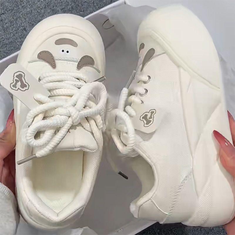 Cute Korean platform canvas shoes 2025 spring new little white shoes versatile trendy shoes bread shoes sports shoes women