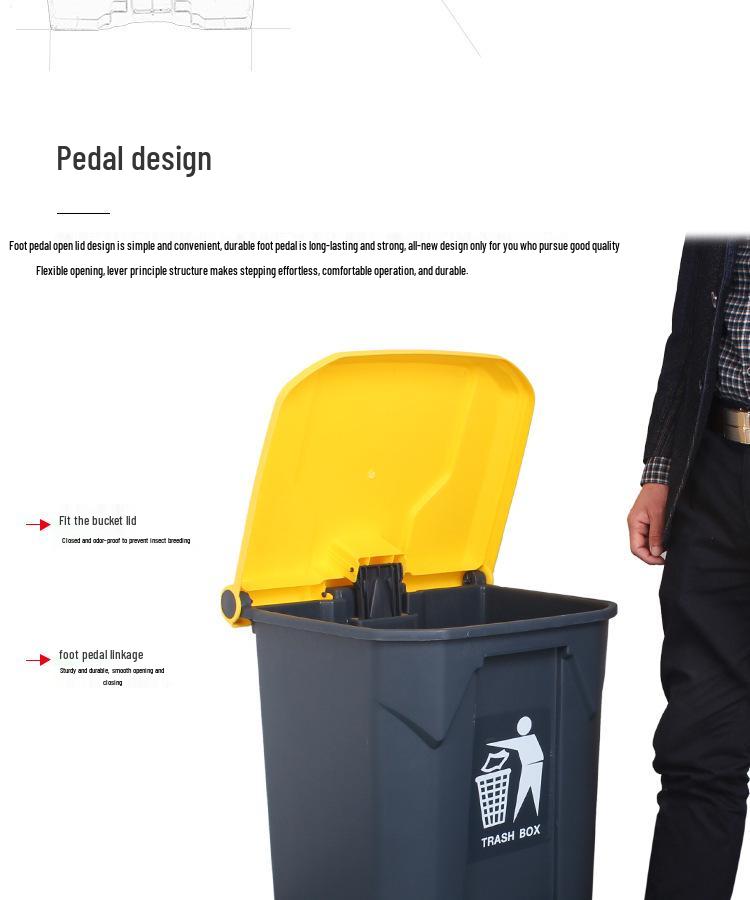 Large Outdoor Commercial Plastic Pedal Trash Can with Lid for Kitchen and Home