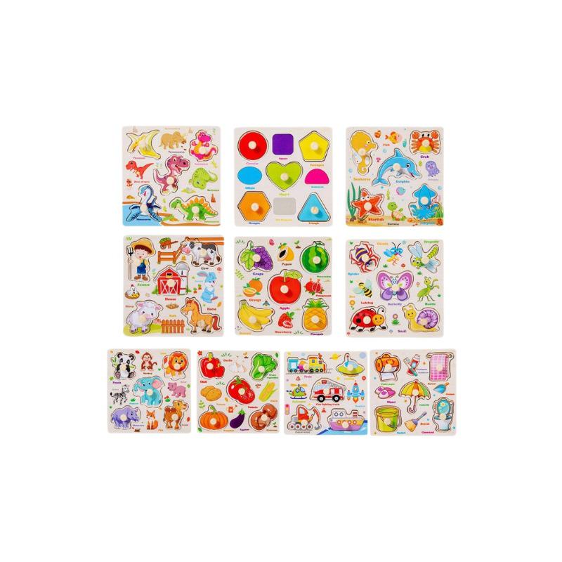 Wooden Farm Animals Hand-Grip Puzzle Toy for Early Childhood Education