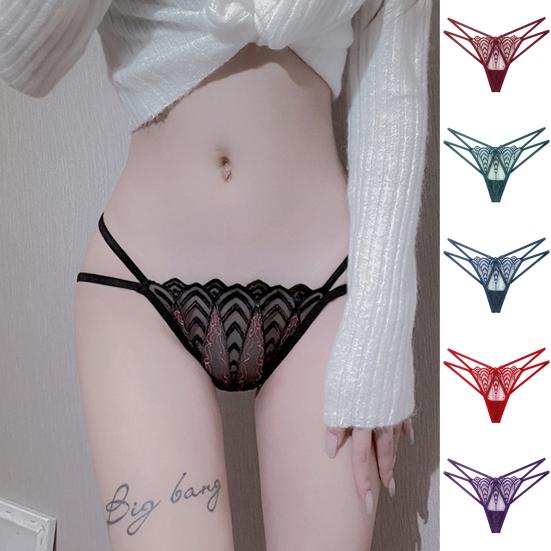 Women Panties Solid Color See-through Lace Intimate Breathable Seductive Low Waist Thin Embroidery Women Thong for Sleeping