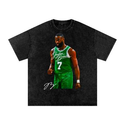 Jaylen Brown Boston T Shirt Vinatge Style Graphic Washed Oversized Autograph Tee