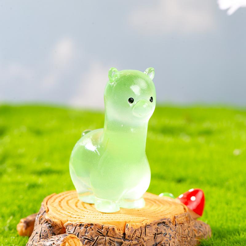 Micro Landscape Resin Decoration Cartoon Cute Luminous Color Alpaca Decoration Desktop Car Home Decoration Accessories