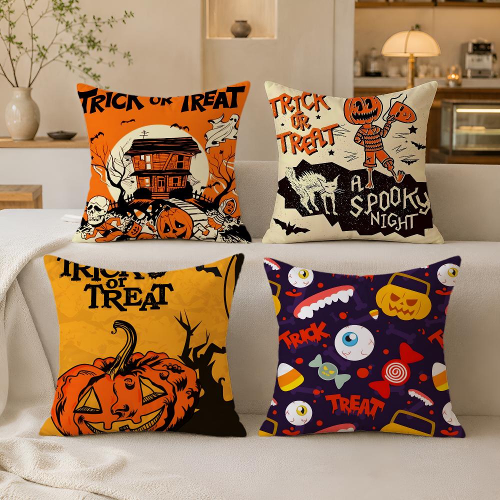 Halloween Trick Or Treat Cushion Cover Breathable Cushion Covers Machine Washable Wrinkle-Resistant Soft Durable