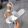 Large size flat-bottomed slippers women's simple woven outer wear beach cool slippers slippers