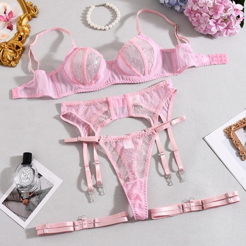 Sexy Bra Perspective Lace Mesh Stitching Sexy Underwear Set Women