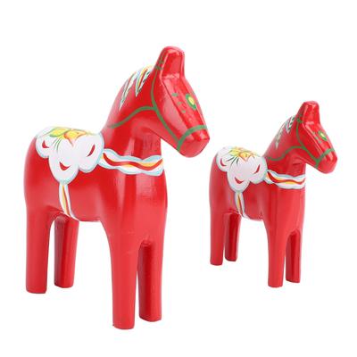 2pcs Hand Painted Swedish Wooden Horse Figurine Dalecarlian Horse Ornaments for Home Wedding Supplies Red