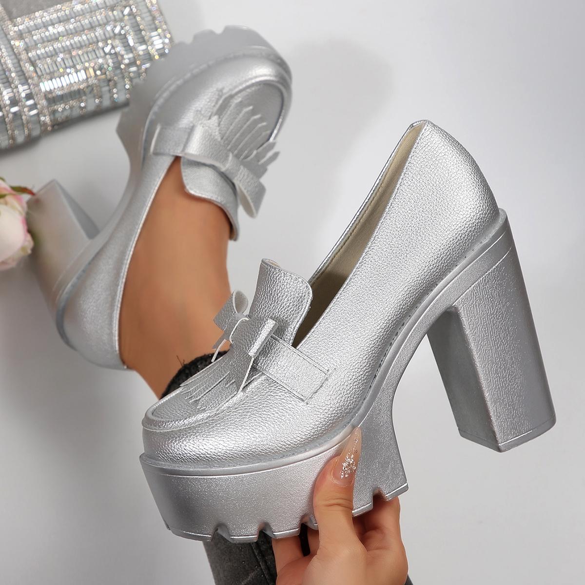 

Women Pumps Chunky High Heels Shoes Spring Trend Elegant Platform Shoes Woman Ant Slip Comfortable Shoes Zapatos De Mujer 42EU/CN43 срібний