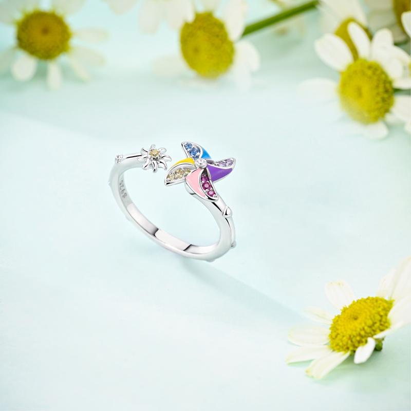 Original 925 Silver Rotatable Stars Sunflower Dolphin Open Rings for Women Girls Jewelry Birthday Anniversary Engagement Gifts
