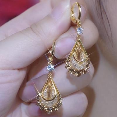 Diamond-encrusted Double-layer Water Drop Mesh Zircon Pendant, Ear Buckle, Fashion Light Luxury Temperament Earrings, Niche High-end Earrings