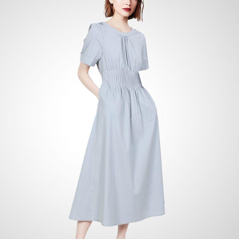 

Однотонное темпераментное платье для меньшинства с завышенной талией и пышными рукавами Gray M