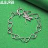 925 Sterling Silver Simple Dragonfly Side Chain Beautiful Bracelet Gift Jewelry