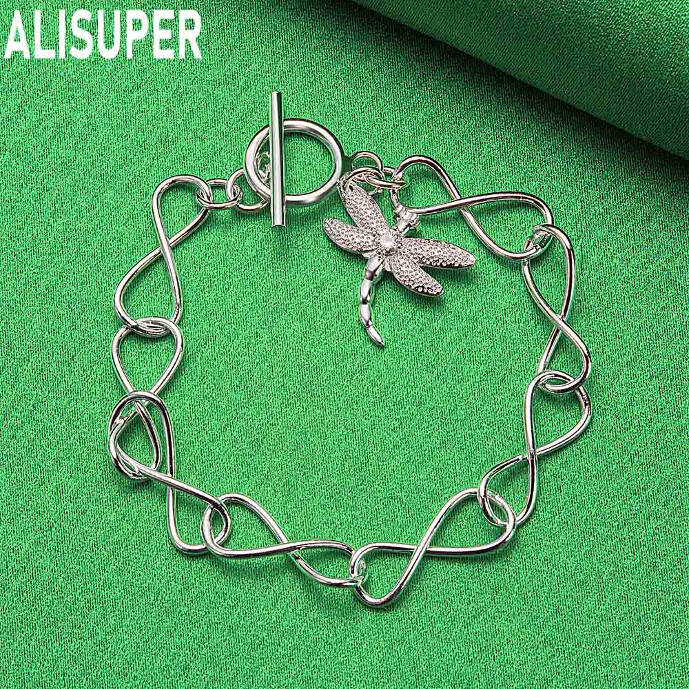 925 Sterling Silver Simple Dragonfly Side Chain Beautiful Bracelet Gift Jewelry