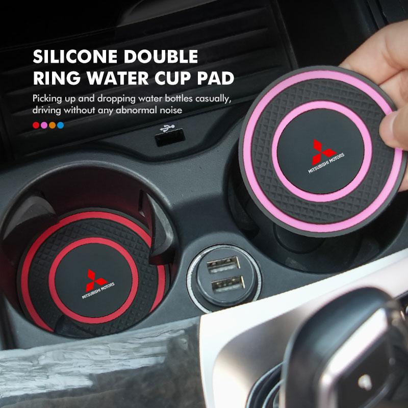 dnsh2 For Mitsubishi 2pcs Car Interior Coaster Non-Slip Water Cup Mat Waterproof Pad Lancer ASX Pajero Mirage Attrage Xpander