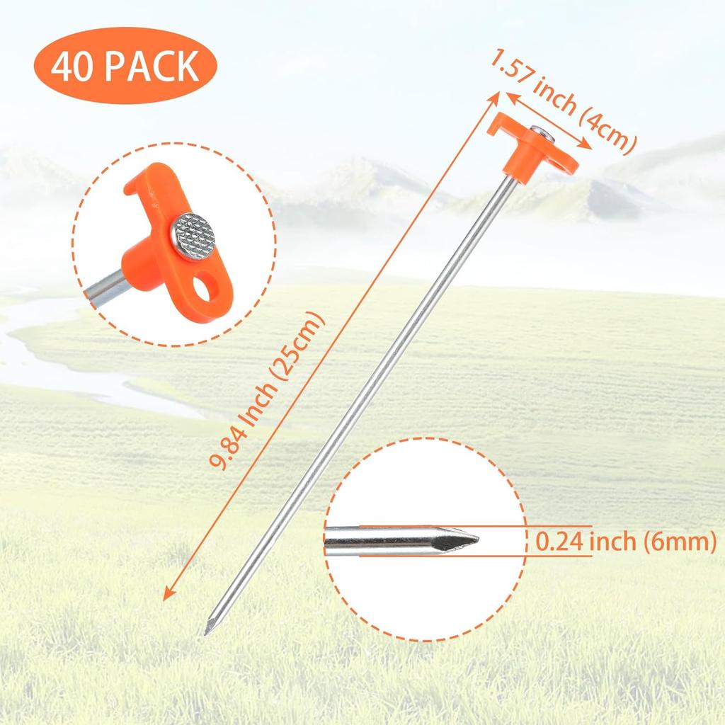 APACALI 40 PCS Metal Tent Stakes Heavy Duty, 10 Inch Yard Stakes Non-Rust Metal Tent Pegs Ground Stakes Tent Spikes Camping Accessories for Camping