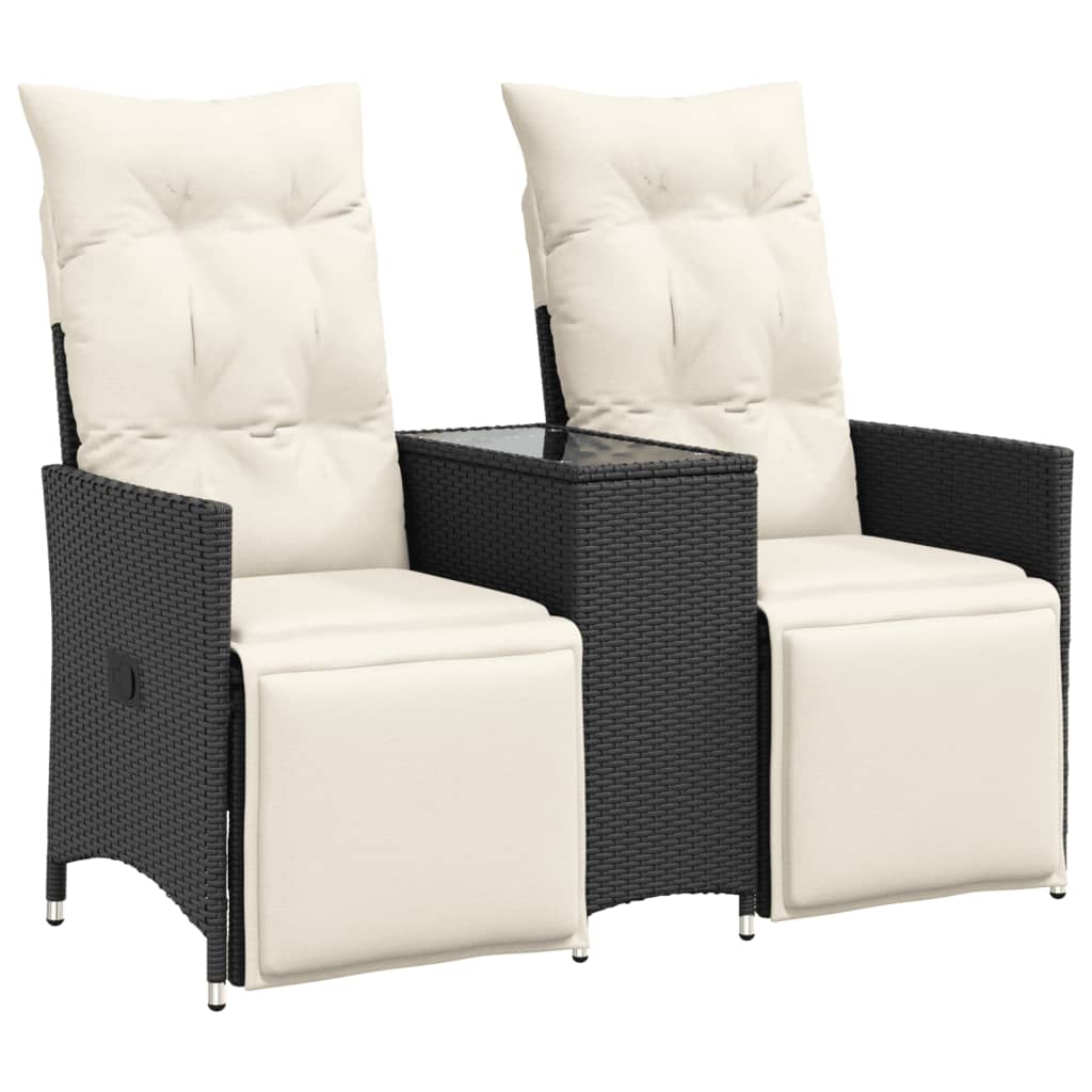 2 Seater Garden Sofa with Table Adjustable Black Poly Rattan